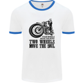 Two Wheels Move the Soul Motorcycle Biker Mens White Ringer T-Shirt White/Royal Blue