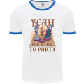 Yeah We Like to Party Role Playing Game RPG Mens White Ringer T-Shirt White/Royal Blue