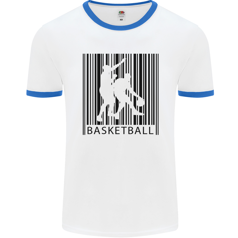 Basketball Barcode Player Mens White Ringer T-Shirt White/Royal Blue