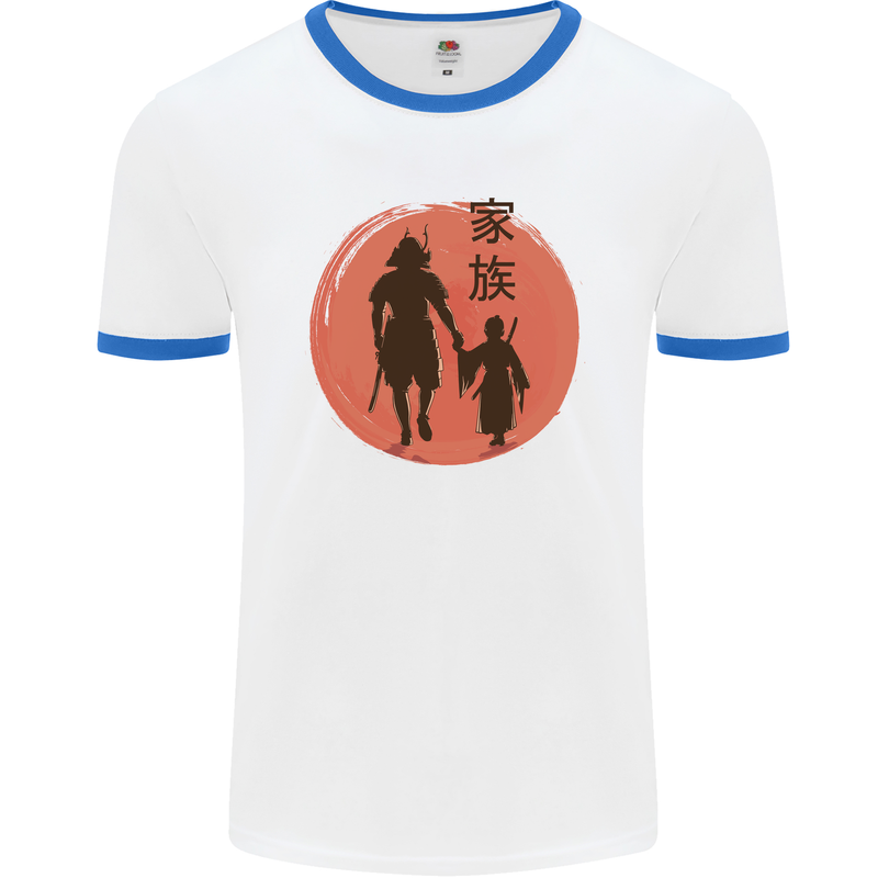 Samurai Dad Son Fathers Day MMA Martial Arts Mens White Ringer T-Shirt White/Royal Blue