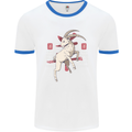 Chinese Zodiac Shengxiao Year of the Goat Mens White Ringer T-Shirt White/Royal Blue