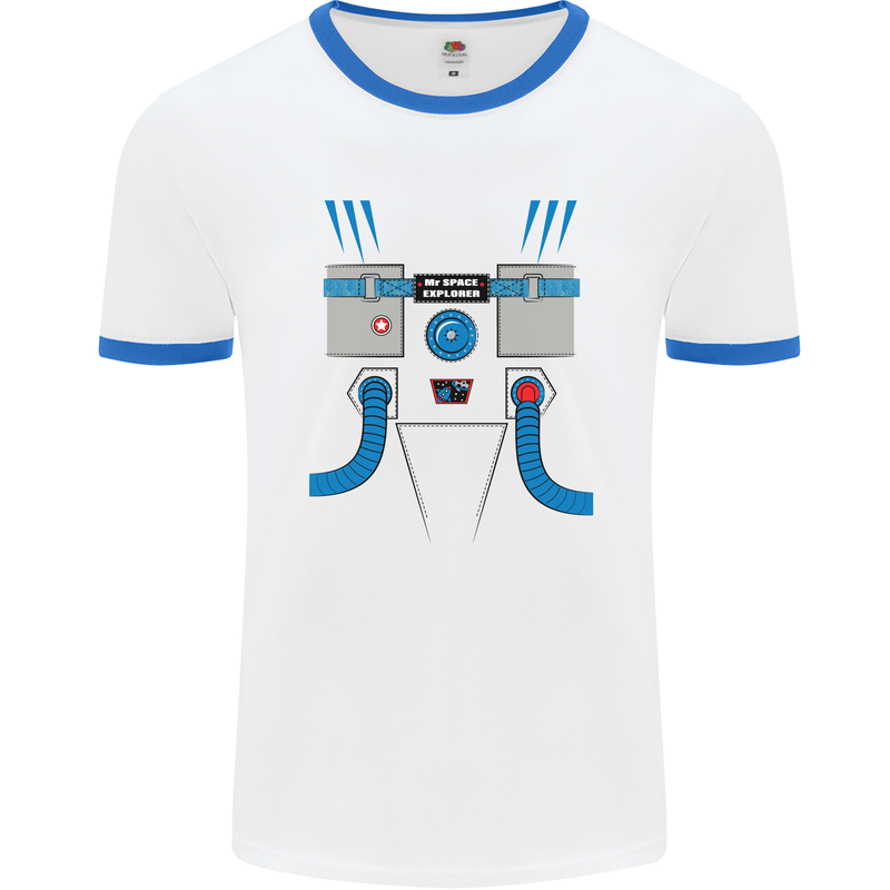 Astronaut Fancy Dress Costume Mens White Ringer T-Shirt White/Royal Blue