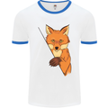 An Orange Fox Illustration Mens White Ringer T-Shirt White/Royal Blue