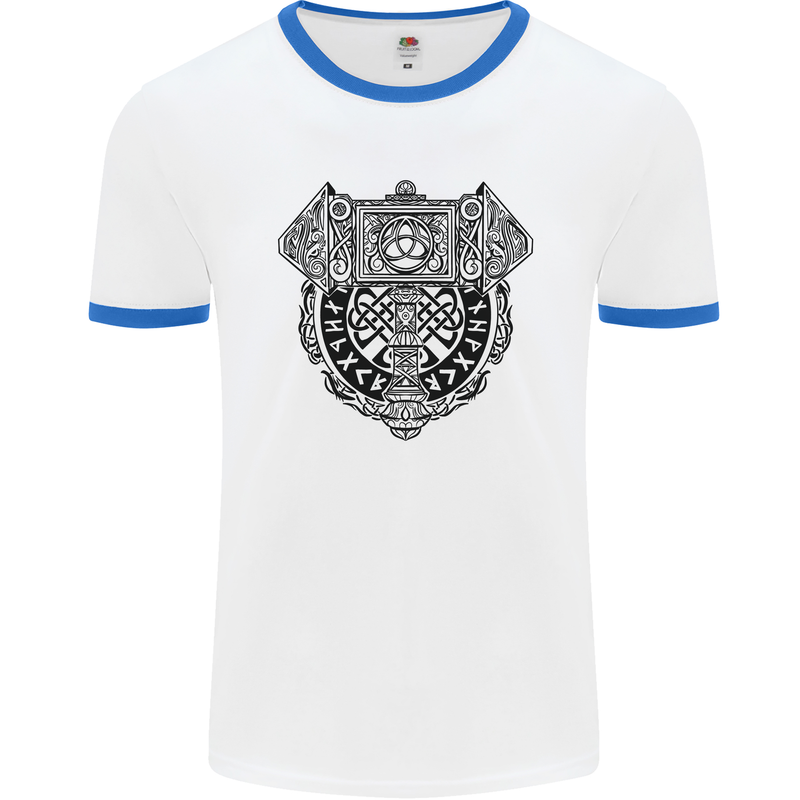 Mjolnir Thor Viking Hammer Mens Ringer T-Shirt White/Royal Blue