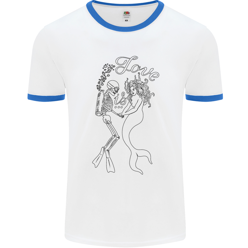 Love Is Scuba Diving Funny Diver Dive Mens White Ringer T-Shirt White/Royal Blue