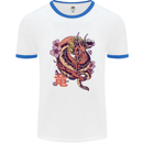Japanese Fantasy Dragon Mens White Ringer T-Shirt White/Royal Blue
