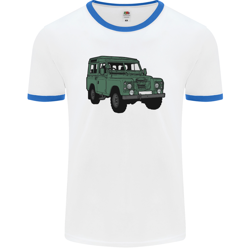 4X4 Off Road Roading 4 Wheel Drive Mens White Ringer T-Shirt White/Royal Blue