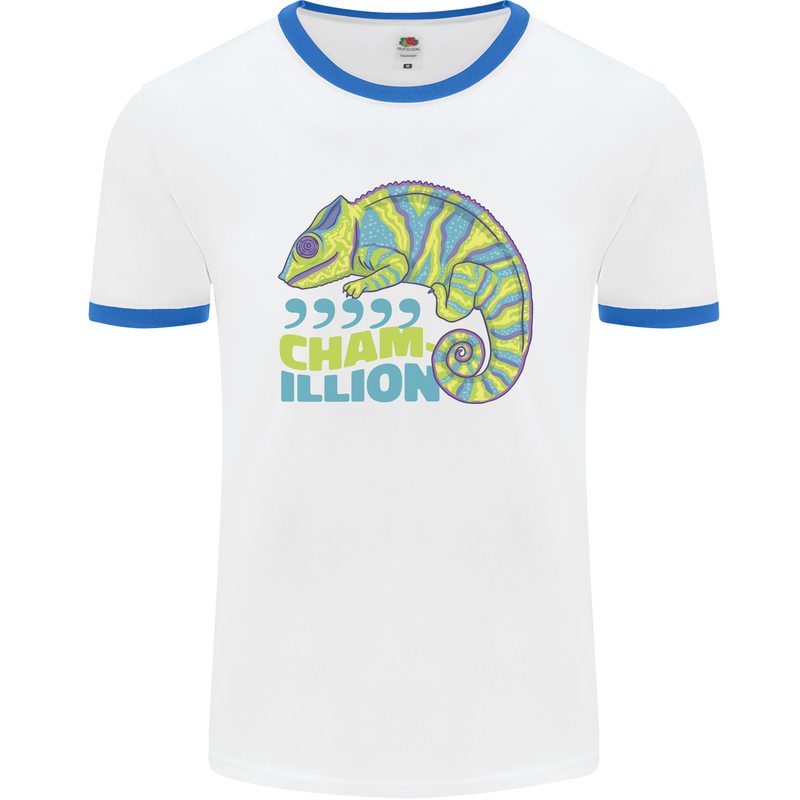 Comma Chameleon Funny Lizard Mens Ringer T-Shirt White/Royal Blue