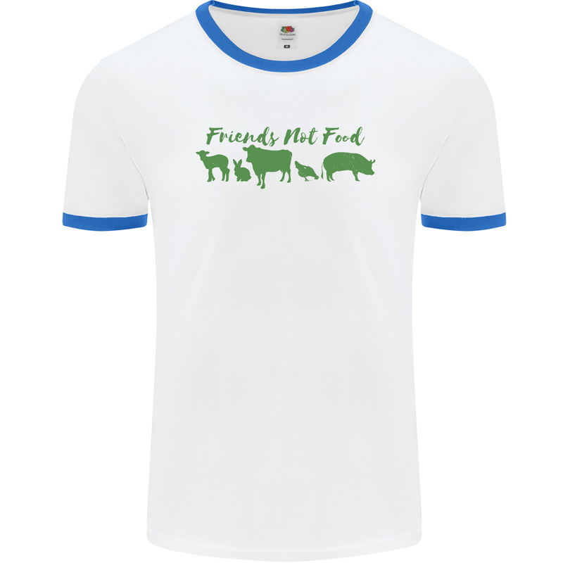Animals Are Friends Not Food Vegan Mens White Ringer T-Shirt White/Royal Blue