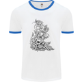 Skull Crown Biker Skull Gothic Heavy Metal Mens White Ringer T-Shirt White/Royal Blue