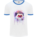 Hedgehog Watercolour Mens White Ringer T-Shirt White/Royal Blue