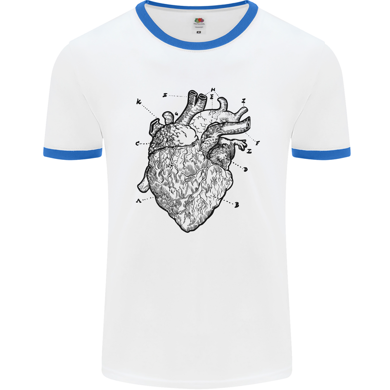 Heart Diagram Mens White Ringer T-Shirt White/Royal Blue