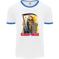 Cute Hell Cat Grim Reaper Skull Halloween Mens White Ringer T-Shirt White/Royal Blue