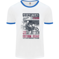 Grandstand Racing MotoGP Motorbike Biker Mens White Ringer T-Shirt White/Royal Blue