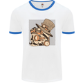 Steampunk Skull With Moustache Mens White Ringer T-Shirt White/Royal Blue