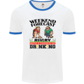 Weekend Forecast Rugby Funny Beer Alcohol Mens White Ringer T-Shirt White/Royal Blue