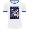 Blood Sweat Rugby and Beers Scotland Funny Mens White Ringer T-Shirt White/Royal Blue