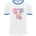 Mandala Art Elephant Contemporary Mens White Ringer T-Shirt White/Royal Blue