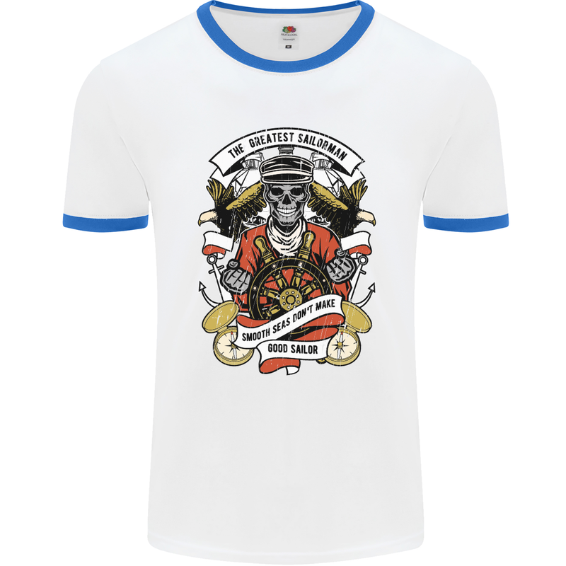 The Greatest Sailorman Sailing Sailor Mens White Ringer T-Shirt White/Royal Blue