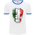 Gym Italian Flag Ripped Muscles Italy Mens White Ringer T-Shirt White/Royal Blue