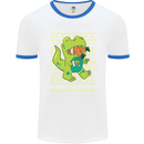 Christmas Official Santa T-Rex Dinosaur Mens White Ringer T-Shirt White/Royal Blue