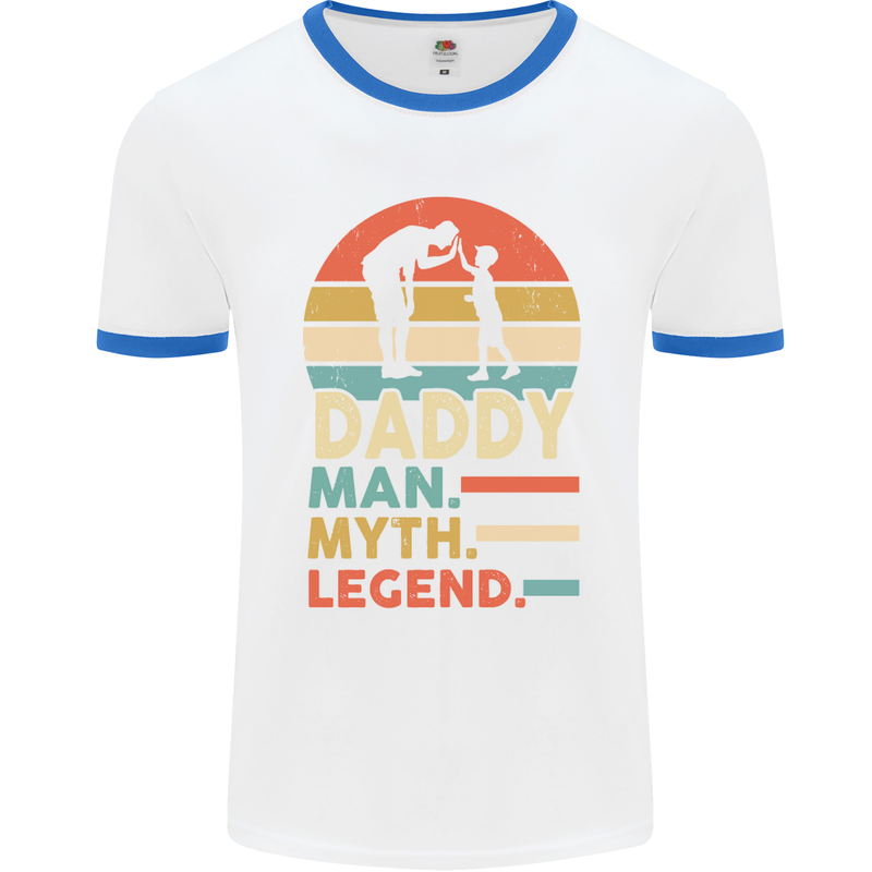 Daddy Man Myth Legend Funny Fathers Day Mens Ringer T-Shirt White/Royal Blue