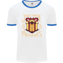 Christmas Just Here For the Presents Funny Mens White Ringer T-Shirt White/Royal Blue