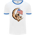 Beer Moon USA Flag Astronaut Space Alcohol Mens White Ringer T-Shirt White/Royal Blue