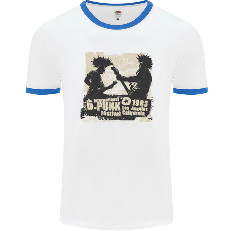 Punk Festival 1983 Music Rock n Roll Mens White Ringer T-Shirt White/Royal Blue