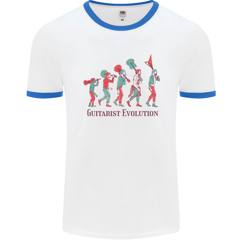 Evolution of a Guitarist Mens White Ringer T-Shirt White/Royal Blue