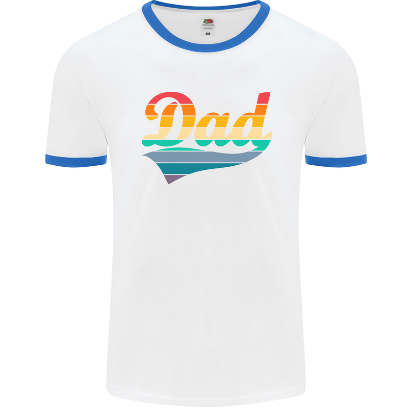 Father's Day Retro Dad Swoosh Mens White Ringer T-Shirt White/Royal Blue