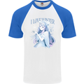 I Love Winter Anime Japanese Text Mens S/S Baseball T-Shirt White/Royal Blue