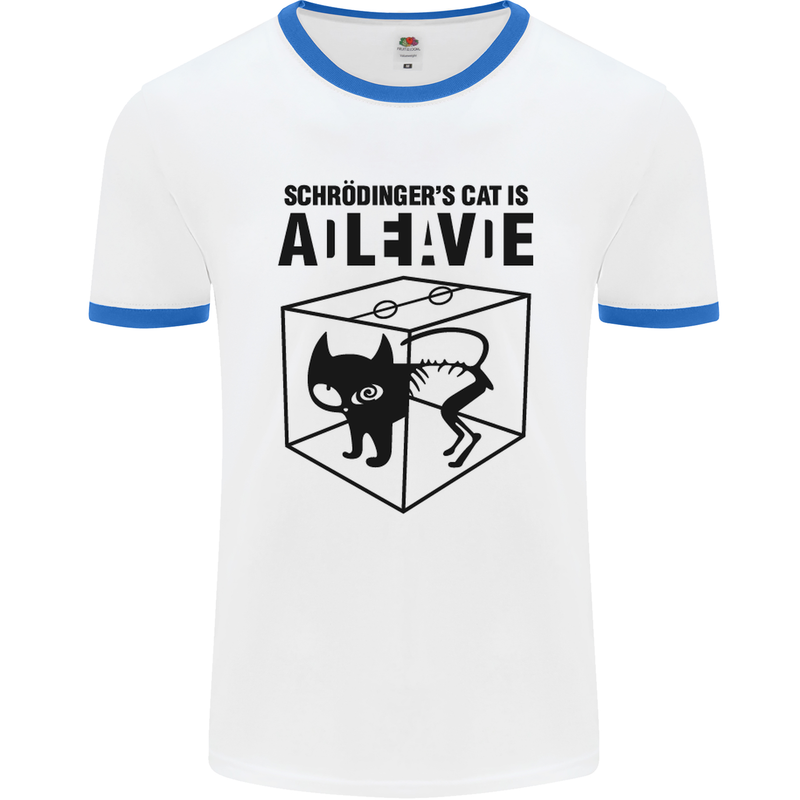 Schrodinger's Cat Science Geek Nerd Mens White Ringer T-Shirt White/Royal Blue