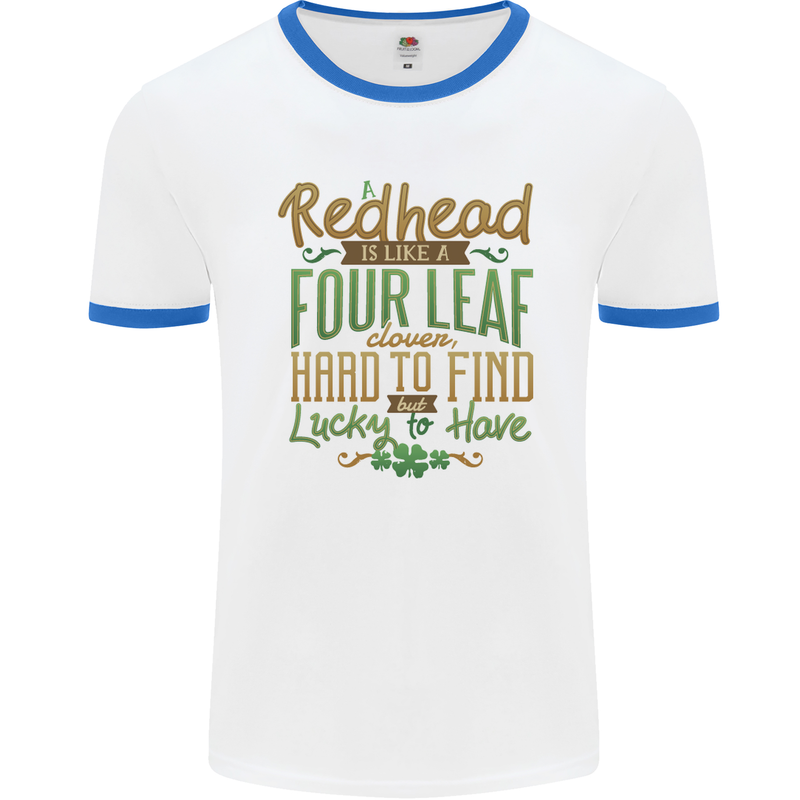 St Patricks Day Redhead Ginger Funny Irish Mens White Ringer T-Shirt White/Royal Blue