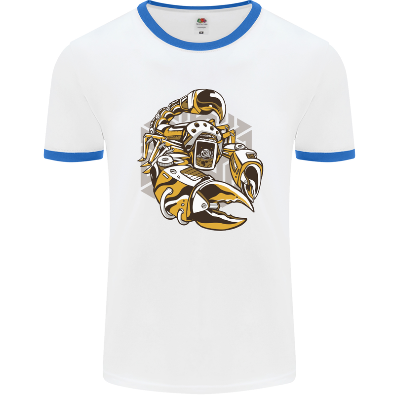 Steampunk Scorpion Mens White Ringer T-Shirt White/Royal Blue