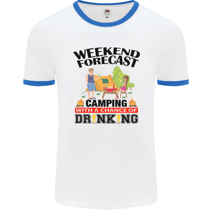 Camping Weekend Forecast Funny Alcohol Beer Mens White Ringer T-Shirt White/Royal Blue