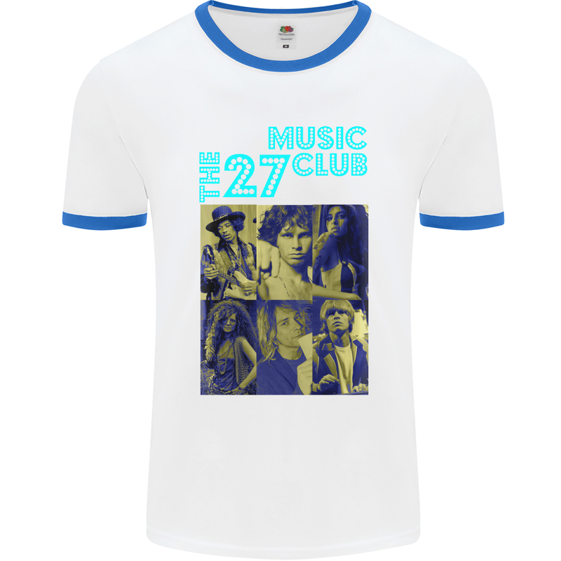 The 27 Music Club Mens White Ringer T-Shirt White/Royal Blue