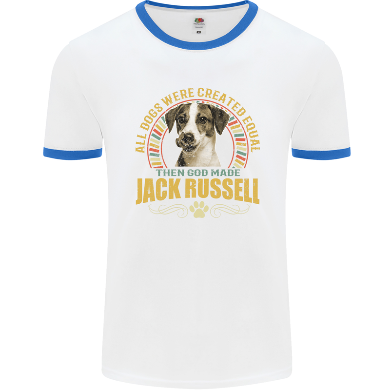 A Jack Russell Dog Mens Ringer T-Shirt White/Royal Blue