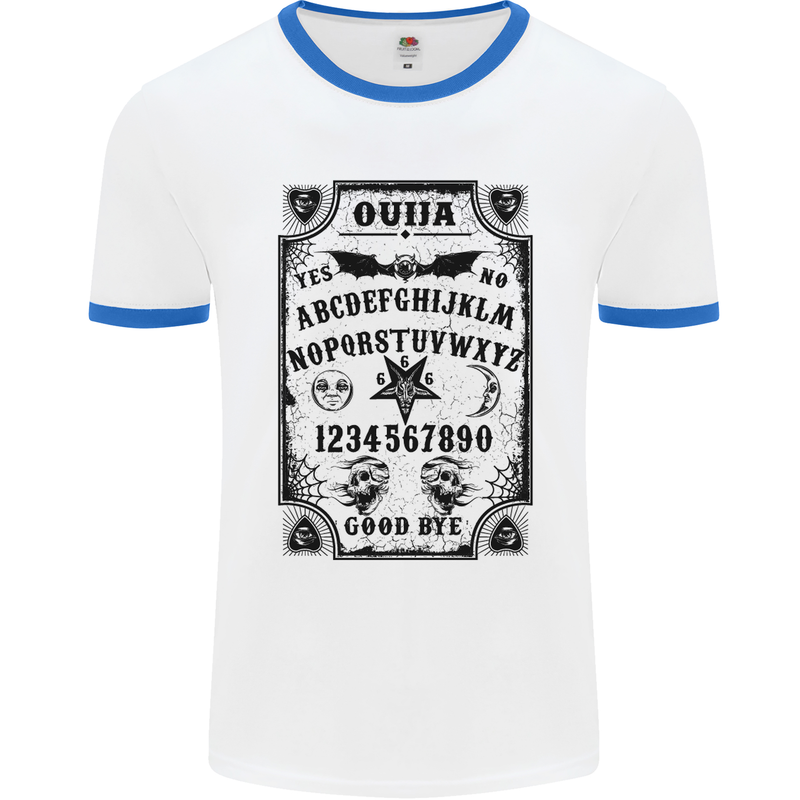 Ouija Board Voodoo Demons Spirits Halloween Mens White Ringer T-Shirt White/Royal Blue