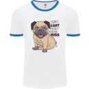 Pug I Didn't Fart My Butt Blew You a Kiss Mens White Ringer T-Shirt White/Royal Blue