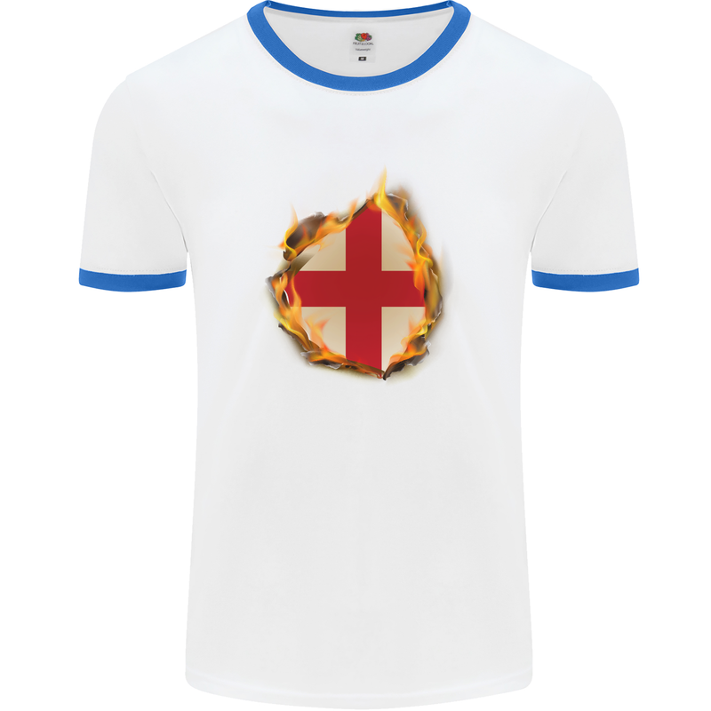 The St. George's Cross English Flag England Mens White Ringer T-Shirt White/Royal Blue