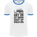 Get in Sit Down 4X4 Off Roading Road Funny Mens White Ringer T-Shirt White/Royal Blue