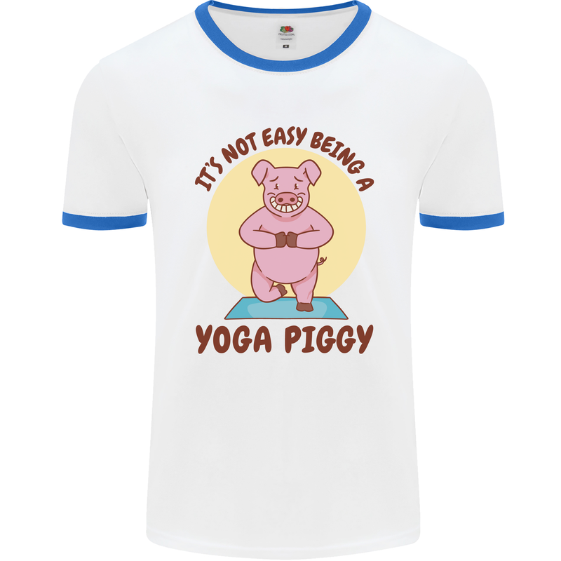 It's Not Easy Being a Yoga Piggy Funny Pig Mens White Ringer T-Shirt White/Royal Blue