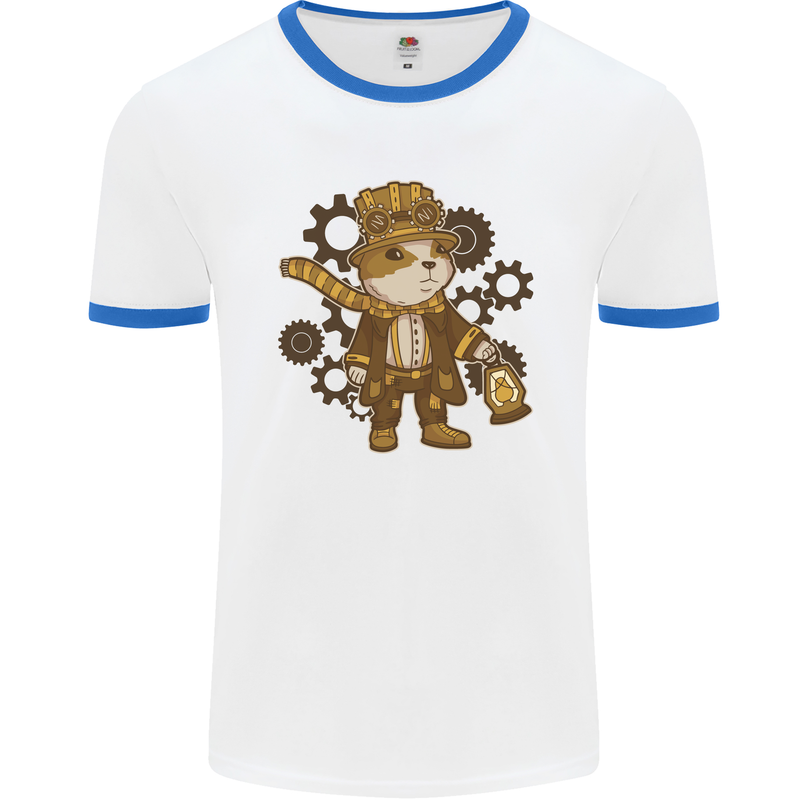 Steampunk Hamster Mens Ringer T-Shirt White/Royal Blue