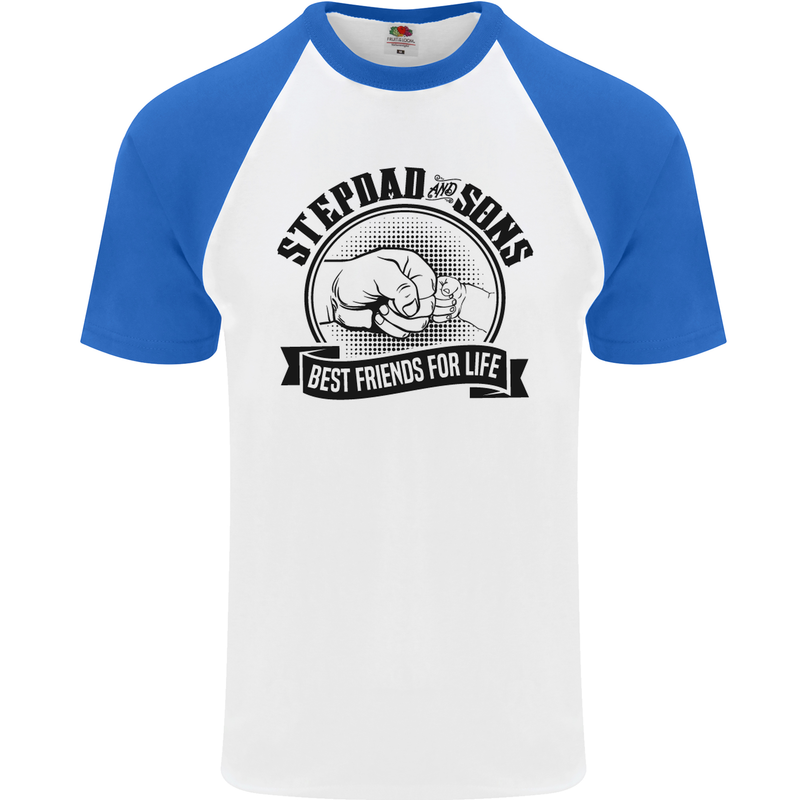 Stepdad & Sons Best Friends Father's Day Mens S/S Baseball T-Shirt White/Royal Blue