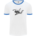 Abstract Parachutist Freefall Skydiving Mens White Ringer T-Shirt White/Royal Blue