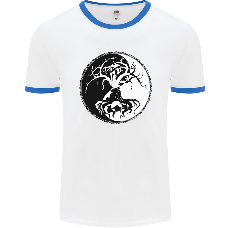 Yggdrasil Tree Mens White Ringer T-Shirt White/Royal Blue