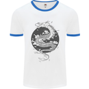 Japanese Fantasy Dragon Sun Background Mens White Ringer T-Shirt White/Royal Blue