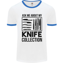 Funny Chef Ask About My Knife Collection Mens White Ringer T-Shirt White/Royal Blue