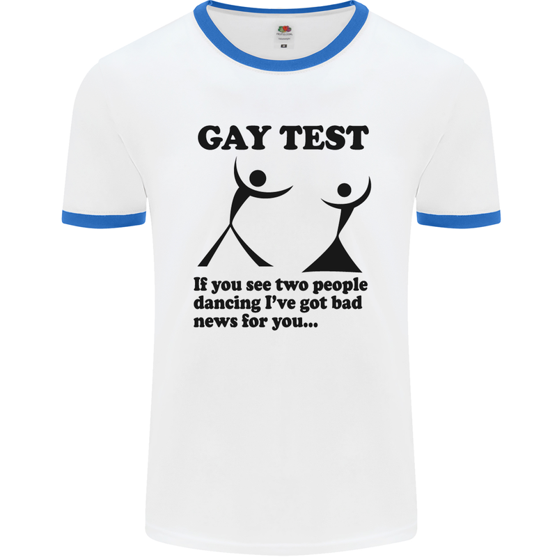 Gay Test Funny LGBT Mens White Ringer T-Shirt White/Royal Blue